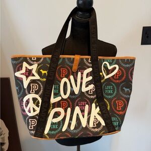 RARE Victoria's Secret RAINBOW Large PINK Black Travel Overnight Duffel Bag